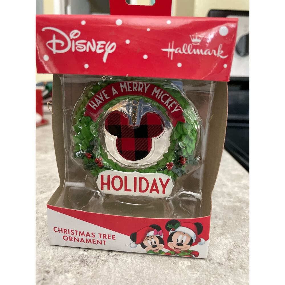 Hallmark Disney Have a Merry Mickey Plaid and Wreath Ornament